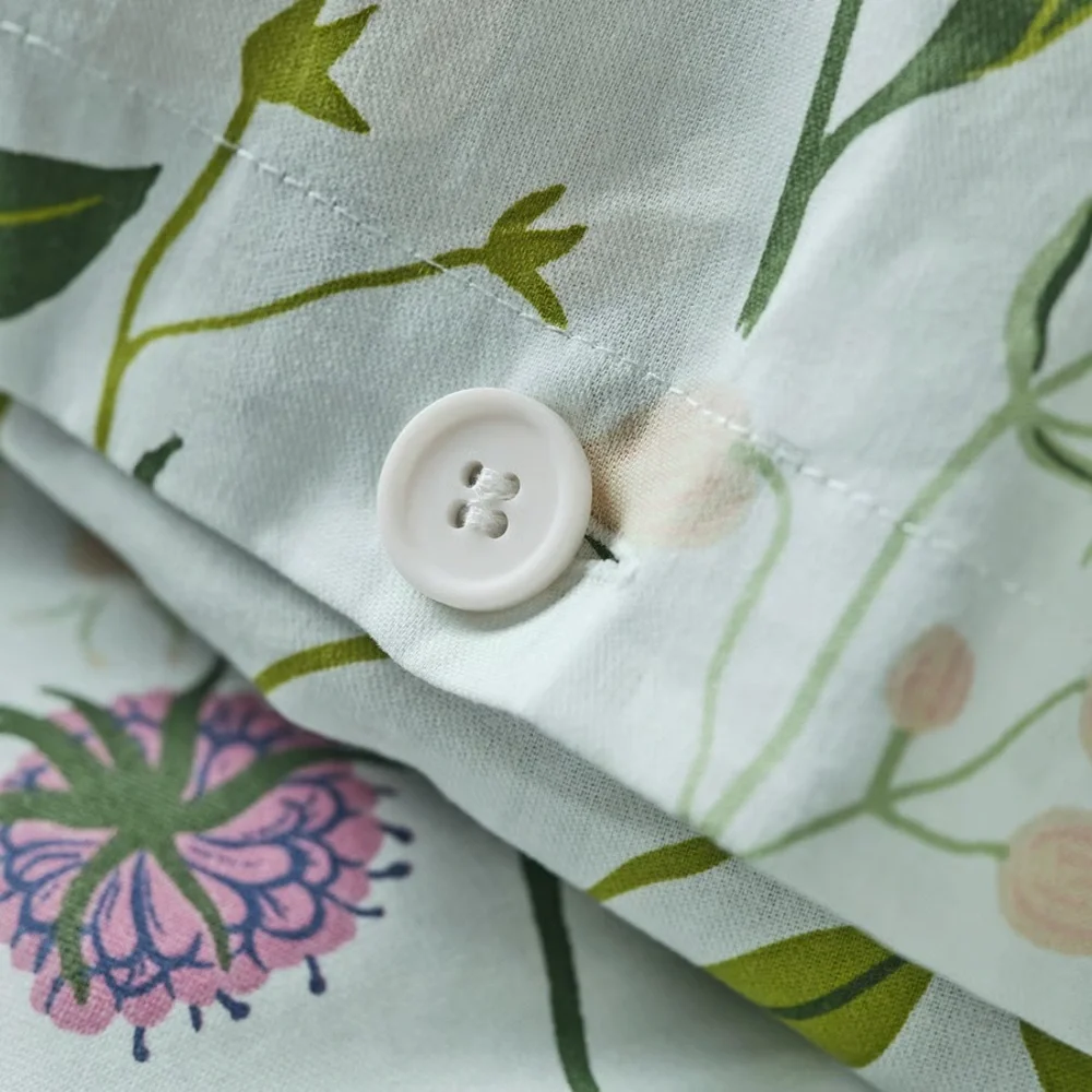 Floral Meadow Cotton Duvet Cover Set - Light Blue